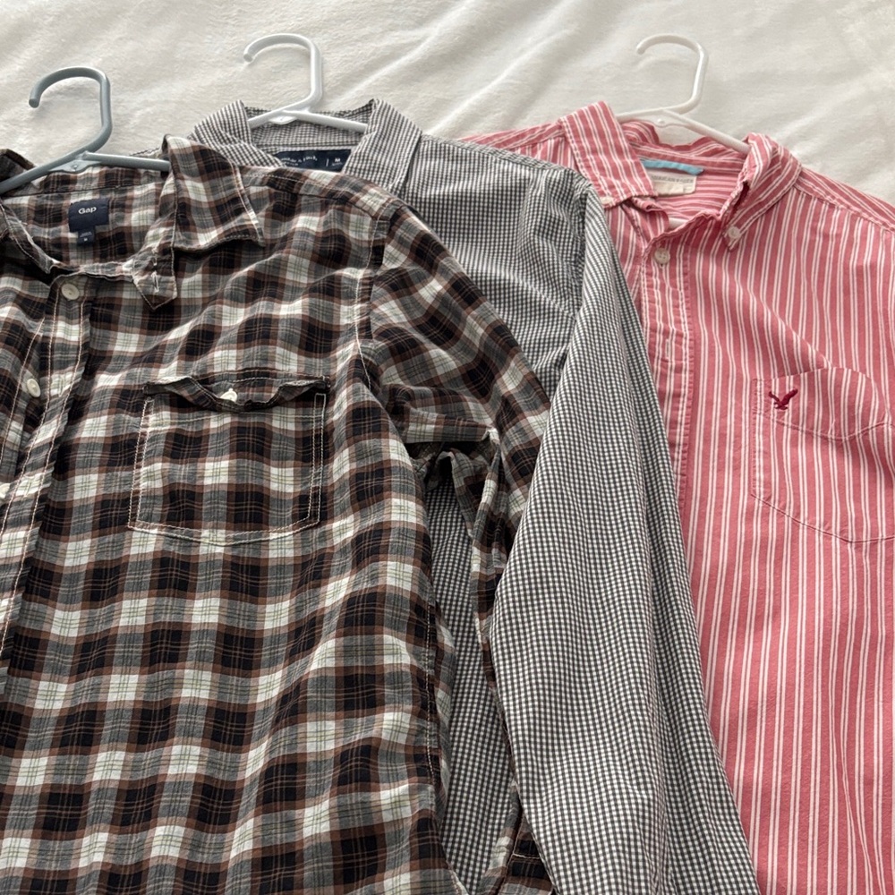 Men's Casual Plaid and Striped Shirt Trio